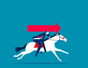 Riding horse with hold arrow sign. Business direction vector illustration