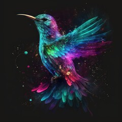 Obraz premium Majestic Rainbow Bird Soaring Through Space