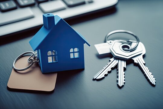 Keys and house keychains on documents related to real estate mortgage loans, contracts for the purchase or building of new homes, insurance, lease registration, and tenancy of flats. copyspace with a