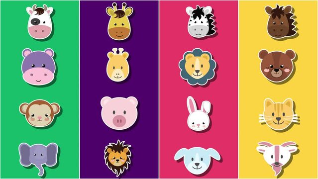 Cartoon Animals Background. Colorful and Funny. Seems Loop 4K
