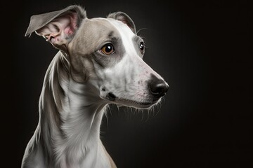 A portrait of a beautiful whippet dog taken in a studio. Generative AI