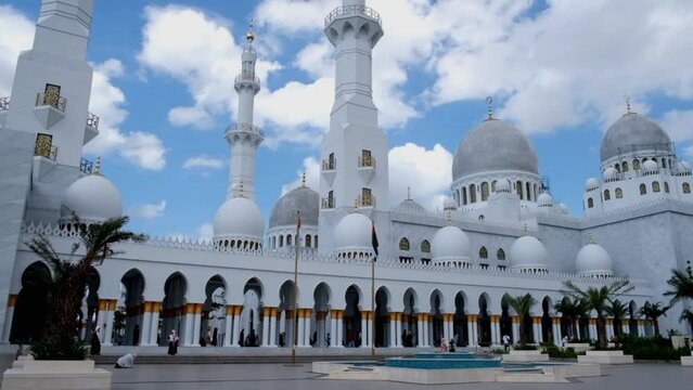 Surakarta, Indonesia - March 11 2023 : Beautiful architecture of the Sheikh Zayed Mosque, place of worship for muslim in Solo Indonesia
