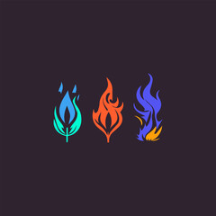 Fire icon set. Vector illustration. Flat design style