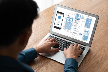 UX UI design process for modish mobile application and website . Creative prototype of wireframe...