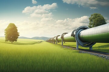 Oil pipeline in green scenery. Photo generative AI - obrazy, fototapety, plakaty