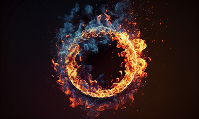 Realistic round light fire flame frame. Fire circle with free space for text. Generative AI.
