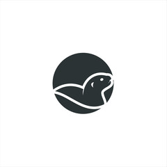 otter logo is shaped with lines forming a stylized otter  from profile view in a black color, creating a stylized black otter logo.