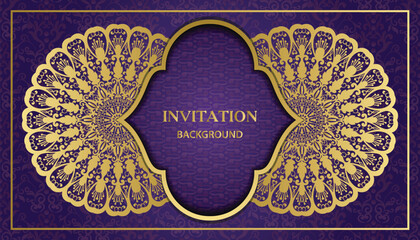 Arabesque style decorative golden mandala background. Ornamental floral loyal frame, greeting and invitation card.Decoration, Decorative, Ornament, Ornamental, India, Indian, invitation, Wedding,