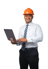 Young engineer or architect standing with clipboard and fist gesturing very happy and smiling happy transparent background,png file.