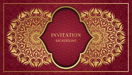 Arabesque style decorative golden mandala background. Ornamental floral loyal frame, greeting and invitation card.Decoration, Decorative, Ornament, Ornamental, India, Indian, invitation, Wedding,