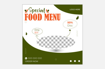 Special food menu social media banner and instagram post design vector template, square size, fully editable.