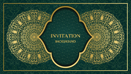 Arabesque style decorative golden mandala background. Ornamental floral loyal frame, greeting and invitation card.Decoration, Decorative, Ornament, Ornamental, India, Indian, invitation, Wedding,