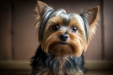 A cute little Yorkshire terrier is looking at the camera. Generative AI