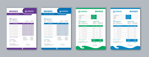 Corporate and flat business invoice design template with 2 color variations bundle or professional 
 Business letterhead template
