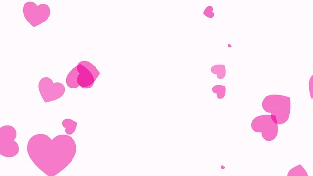 Abstract loop  pink heart flowing down on white background. Animation for Valentine day, Birthday party, wedding or any holiday. Background for romantic animation.