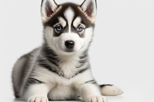 An adorable Siberian husky puppy against a white background. Generative AI