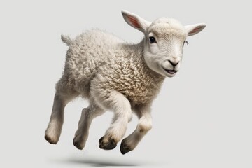 A white background with a cartoon lamb running. Generative AI