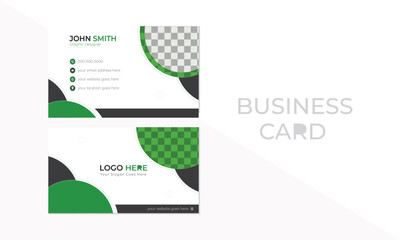 Double-sided simple green color business card template.  
Clean layout design template. Vector illustration.