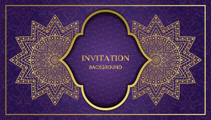 Arabesque style decorative golden mandala background. Ornamental floral loyal frame, greeting and invitation card.Decoration, Decorative, Ornament, Ornamental, India, Indian, invitation, Wedding,