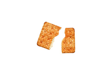 Close up wheat cracker on transparent background, top view or overhead shot. PNG format
