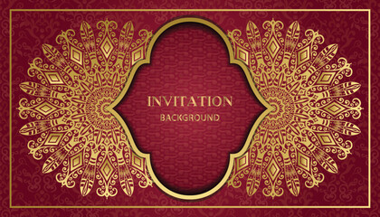 Arabesque style decorative golden mandala background. Ornamental floral loyal frame, greeting and invitation card.Decoration, Decorative, Ornament, Ornamental, India, Indian, invitation, Wedding,