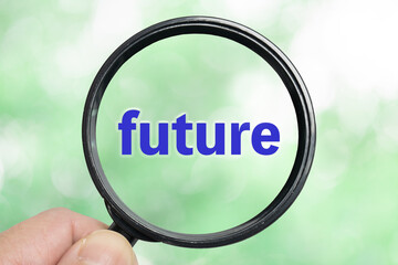 虫眼鏡で「future」を探すイメージ