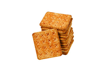 Close up wheat cracker on transparent background, top view or overhead shot. PNG format