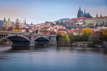 Panoramic view over the cityscape of Prague at dramatic sunset, Czech Republic