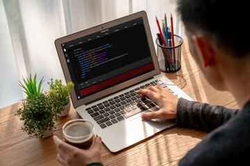 Software development programming on computer screen for modish application and program coding