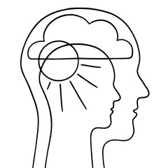 Abstract human head silhouette with cloud and sun
