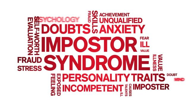 impostor syndrome animated tag word cloud;text design animation kinetic typography seamless loop.