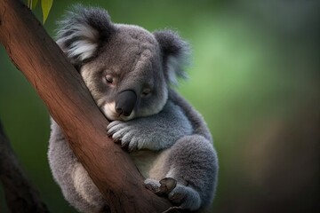 A koala in Australia resting on a branch. Generative AI