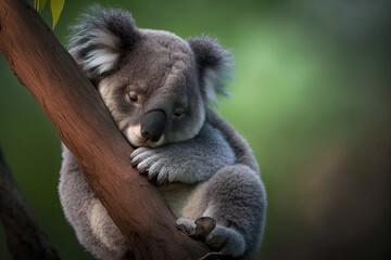 Obraz premium A koala in Australia resting on a branch. Generative AI