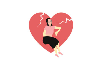 vector shape illustration of a heart and a disappointed woman