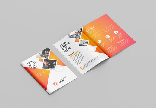 Business Bifold Brochure Layout with Geometric Accents