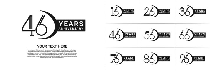 set of anniversary logotype black color and ribbon for special celebration event