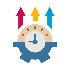 Business icon logo with time management icon. The time management icon is depicted with a clock and an up arrow which means planning time so that you can do the best activities with the time you have