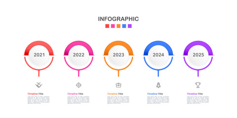 Fototapeta na wymiar Infographic semicircle timeline business 5 years. The report, Presentation, Data, Milestone, and Infographic. Vector illustration.