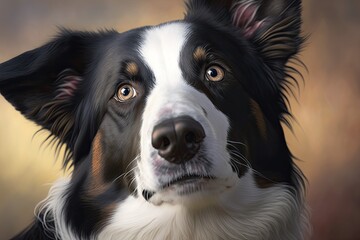 Obraz na płótnie Canvas Head shot of a tri colored Border Collie that is two years old. Generative AI