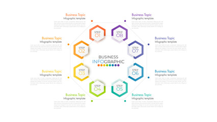 Minimal step infographics design vector and icons can be used for workflow layout, diagram, annual report. Vector infographics timeline design template with 8 options, parts, steps or processes.