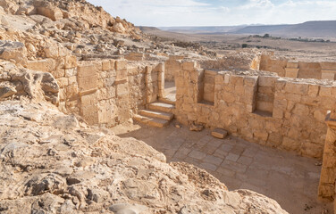 Obraz premium The ruins of the central city - fortress of the Nabateans - Avdat, between Petra and the port of Gaza on the trade route called the Incense Road, in southern Israel