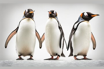 Gentoo penguins standing alone against a white background. Generative AI