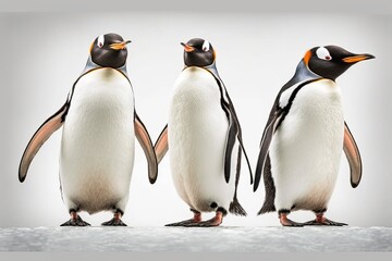 Fototapeta premium Gentoo penguins standing alone against a white background. Generative AI