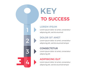 Infographic template with key divided on 4 segments, key to success concept