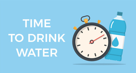 Time to drink water concept - water bottle with stopwatch