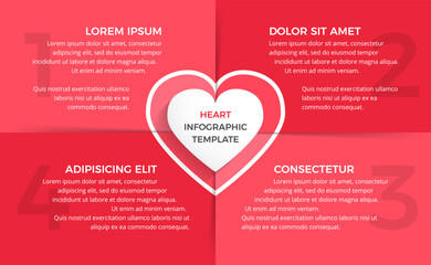 Infographic template with heart divided on four elements with place for your text