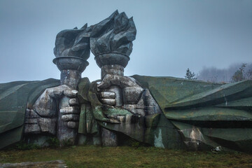 Soviet ruined and abandoned Buzludja Memorial In Bulgaria Shipka pass, Eastern