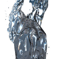 Fresh and clean graphic design element material of transparent splashing water stationary isolated 3D rendering