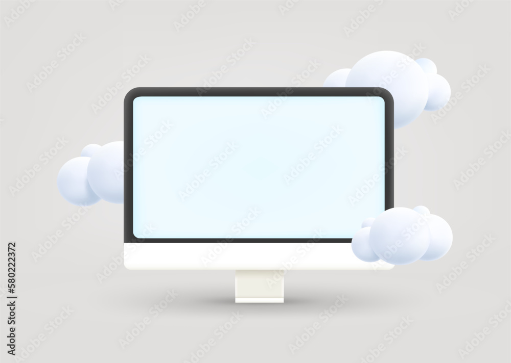 Aufkleber computer monitor with blank screen mockup. 3d vector illustration