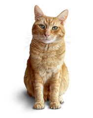Sitting Ginger Cat On White as a cute tabby or red feline as a symbol for pet health and veterinary care.